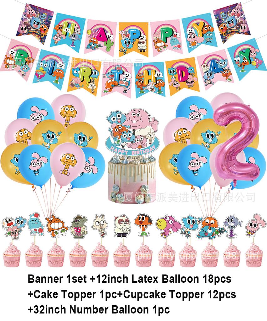Cartoon Comedy G-Gumball Birthday Party Decorations Colorful Number Balloon Cake Topper Amazing World Party Supplies Kid Gifts