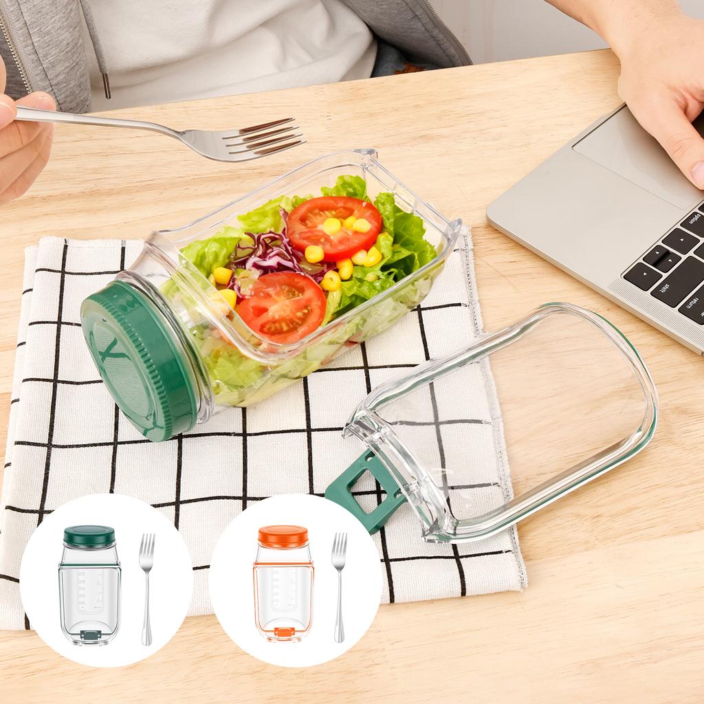 Salat-Pod Salatglas Tragbar Seitlich zu öffnender Deckel Lunchbox mit Edelstahlgabel Auslaufsicher Frisch halten Lebensmittelbehälter