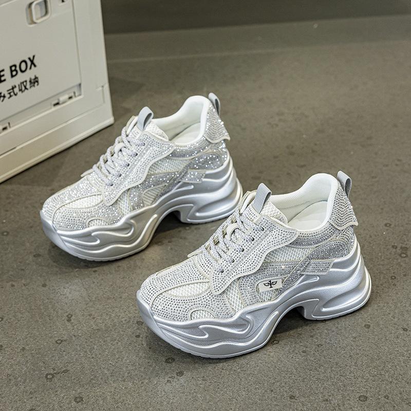Thick Bottom Platform Women'S Spring Summer Dad Sneakers Breathable Lightweight Mesh Upper Fashionable Running Shoes