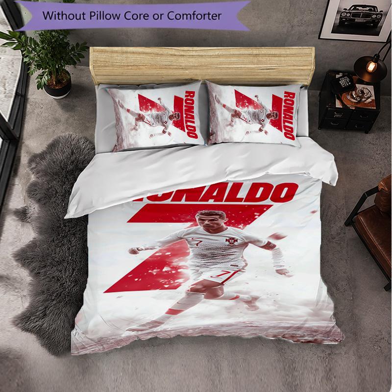 Biancheria da Letto a Tema Cristiano Ronaldo Set 3 Pezzi Copripiumino Biancheria da Letto Decorativa per Stanza Adolescenti Decorazione Casa