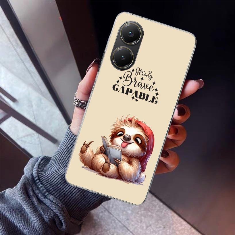 Animal Cute Cartoon Sloth Coffee Phone Case For Xiaomi Poco X7 X6 X5 Pro F7 Ultra Redmi 15C 15 13 13C 12 12C 10 10A 10C 9 9A 9C