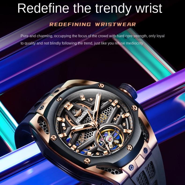OUPINKE Watch Silicone Hollow Movement Waterproof Mechanical Watch Men's Watch