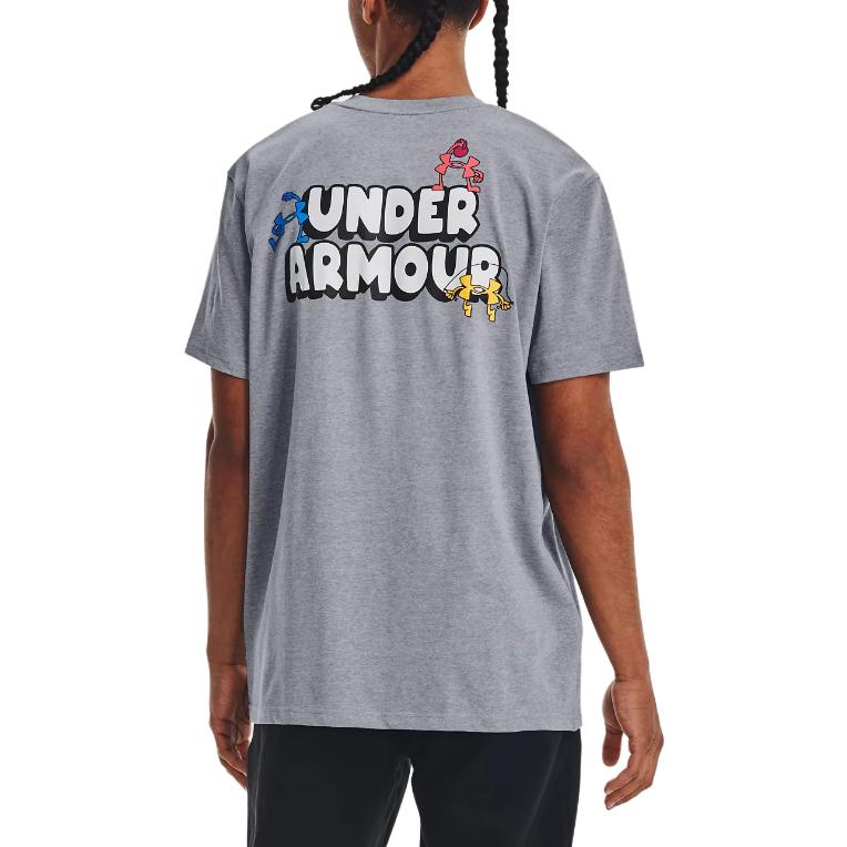 Under Armour Letter Print Training Short Sleeve T-Shirt Men Tops Gray 1381036-035