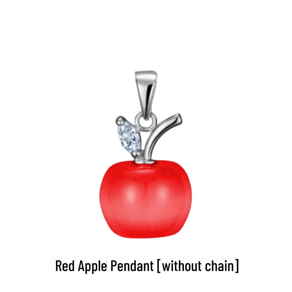 Platinum-Plated Apple Pendant Necklace with Rose Crystal and Moonstone