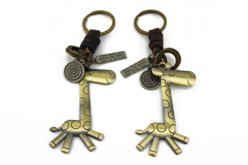 Naissant Giraffe Leather Cord Design Antique Pair Keychains of (Set 2)