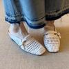 Soft leather version~ 2025 summer new vacation wind breathable woven wedge heel Mill shoes breathable bag head outer slippers