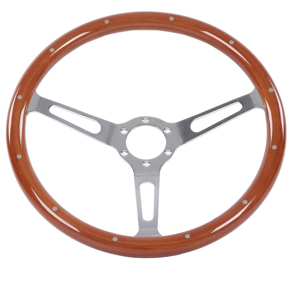 Volante Completo Classico 380mm 15 pollici Impugnatura in Noce 3 Razze Rivettato 6 Fori Modifica Universale Marrone