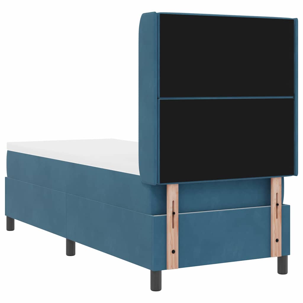 Box Spring Bed with Mattress and Headboard Blue 80 X 200 Cm Velvet