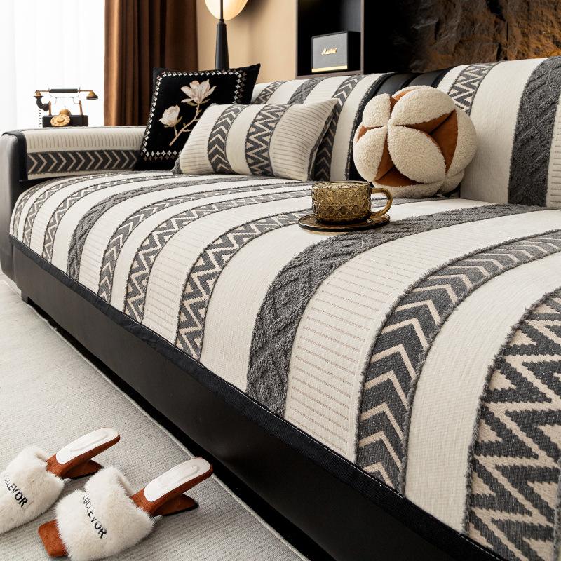 New Sofa Cover Fabric With A Light Luxury And High-End Feel Fixed Anti Slip Sofa Cushion Cover Straight Row All Season Universal