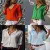 Womens Long Sleeve V Neck Button Chiffon Blouse With Cotton Polyester For Office Casual Wear