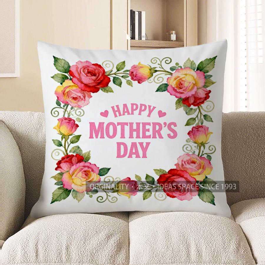 

Home Decor Happy Mother S Day Rose-Patterned Throw Pillow Pattern Cushion Cover Suitable For Sofa Bedroom Car Pillow Cover 40x40cm