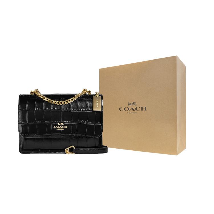 New COACH Klare Crocodile Pattern Embossed Leather Small Square Bag Shoulder Bag Crossbody Bag Medium Size Women's Black CC840-IMBLK