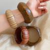Wooden Geometric Statement Bracelet Women Vintage Texture Boho Chic Chunky Cuff Bangle Fashion Accessory