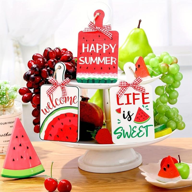 Summers Watermelon Ornament Watermelon Wood Slices Watermelon Tiered Tray Tropicals Party Decorations Summers Party