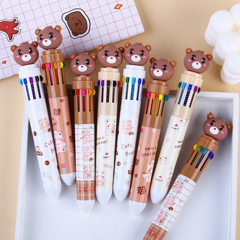 Lovely Bear Ballpoint Pen 10 In 1 Retractable Ballpoint Pen Office School Supplies 0.5mm Multicoloured Pen for Student