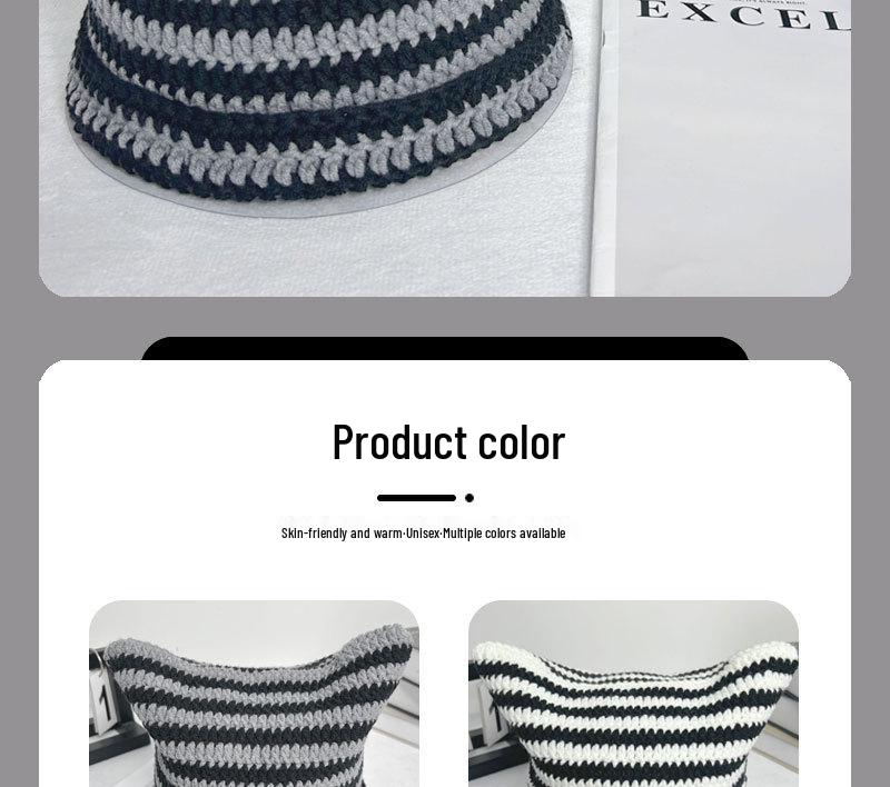 Autumn-Winter Striped Woolen Hat with Cute Cat Ears - Fashionable, Versatile Devil Design.