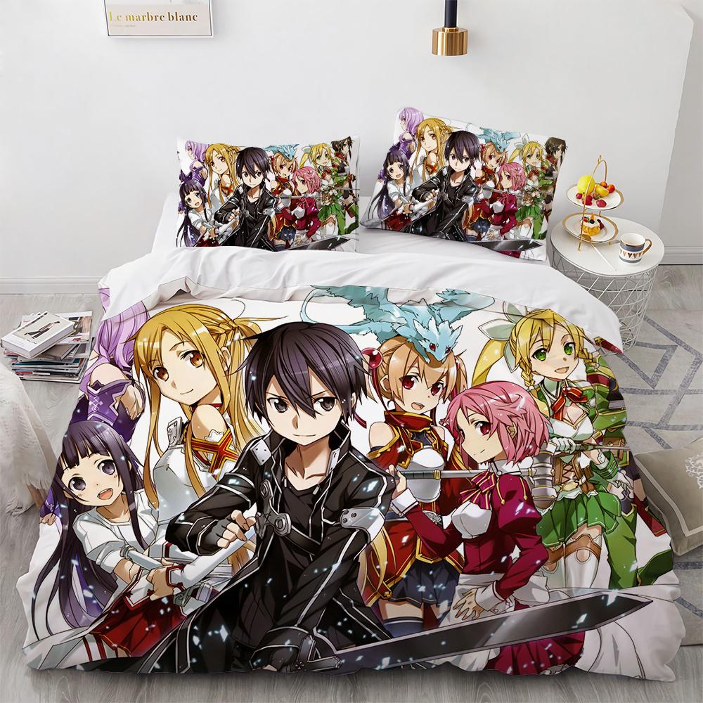 Sword Art Online Bedding Set Anime Duvet Covers King Queen Double Twin Size Adults Kids Bed Linens Single Double Size Decor Home