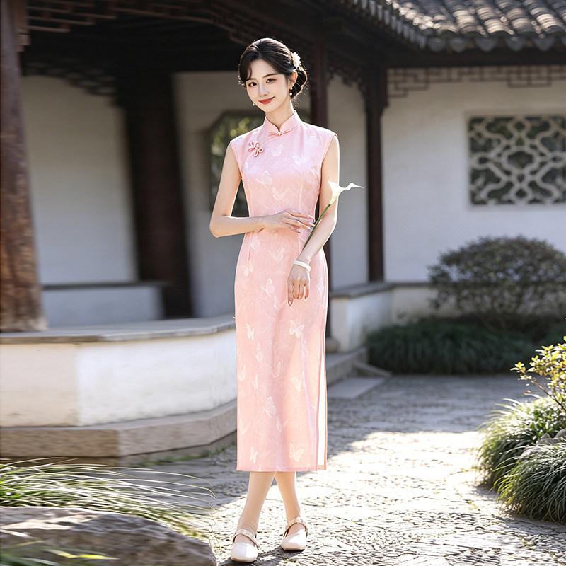 Pink Sleeveless National Style New Chinese Daily Suzhou Long Cheongsam Improved Young 1011 New Women's High Sense