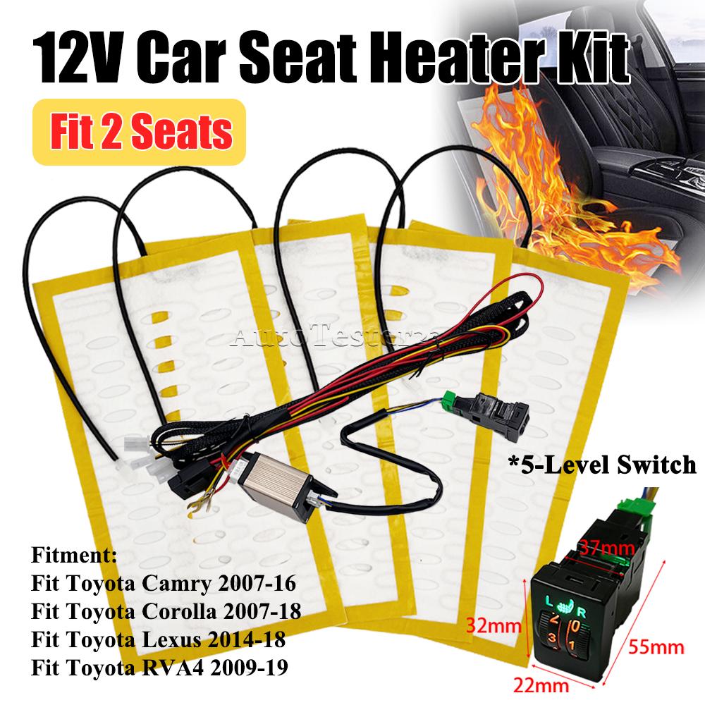 12V Car Seat Heater Kit Fit 2 Seats for Toyota Camry Carola with 25W Alloy Wire Heating Pads and Dedicated Dual Control Switch
