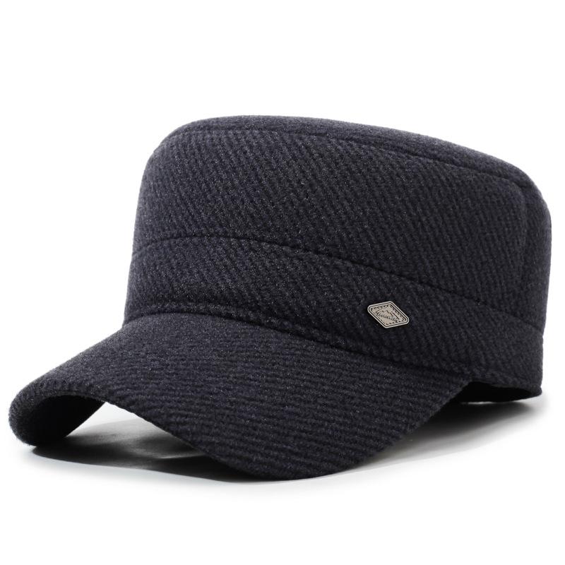 Jesienno-zimowy męski kapelusz dla osób w średnim i starszym wieku, płaski kapelusz z ochroną uszu, ciepły kapelusz