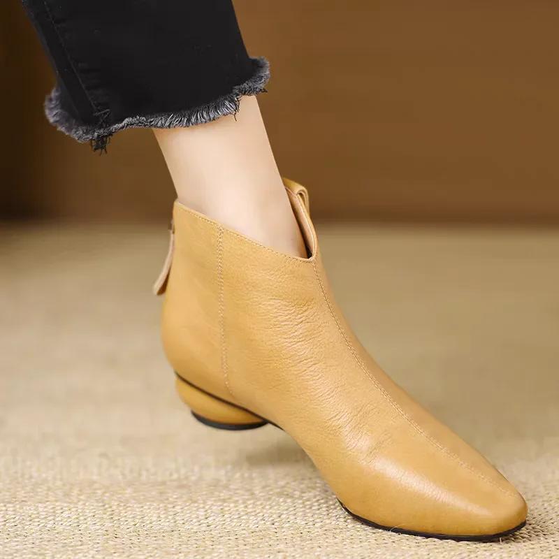 Fashion Booties Autumn New Pointed Toe Rear Zipper Metal Buckle Soft Sole Anti-Slip Wear-Resistant Single Boots