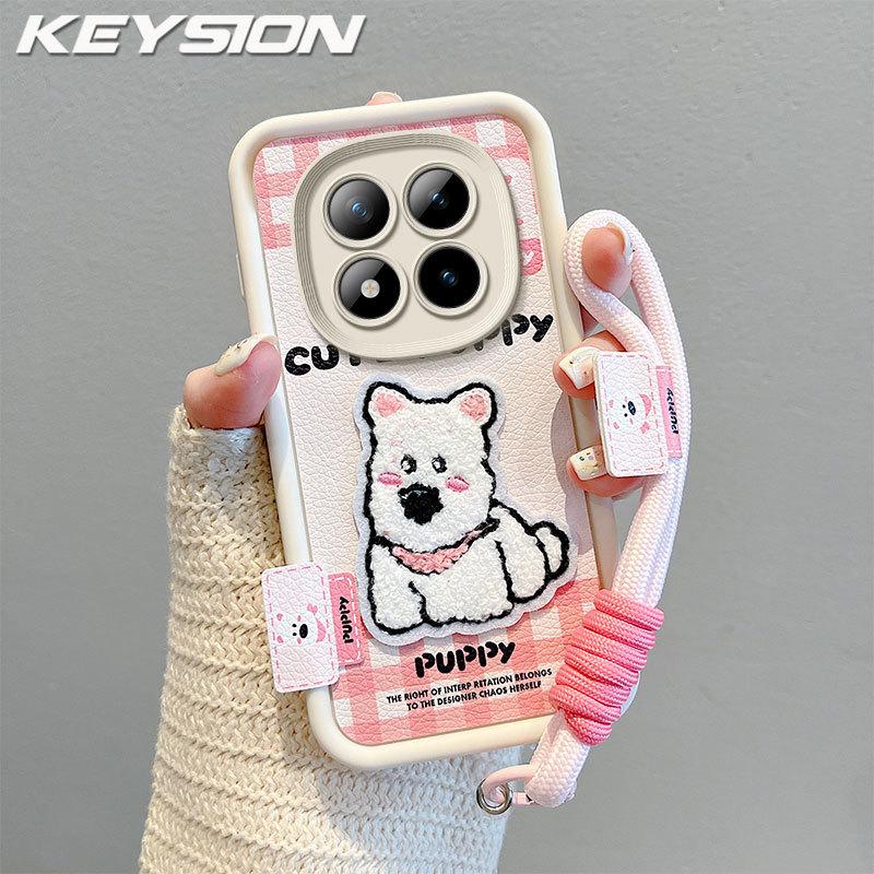 KEYSION Cartoon Cute Plush Embroidery Case for Redmi Note 15 Pro 5G 15 4G with Lanyard Silicone Shockproof Phone Cover for Xiaomi POCO M8 5G