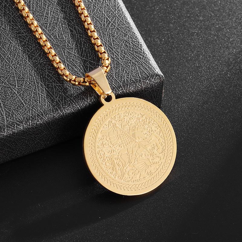 Fashionable Brand Personalized Stainless Steel Jesus Letter Round Brand Pendant Ornament Retro Titanium Steel Necklace