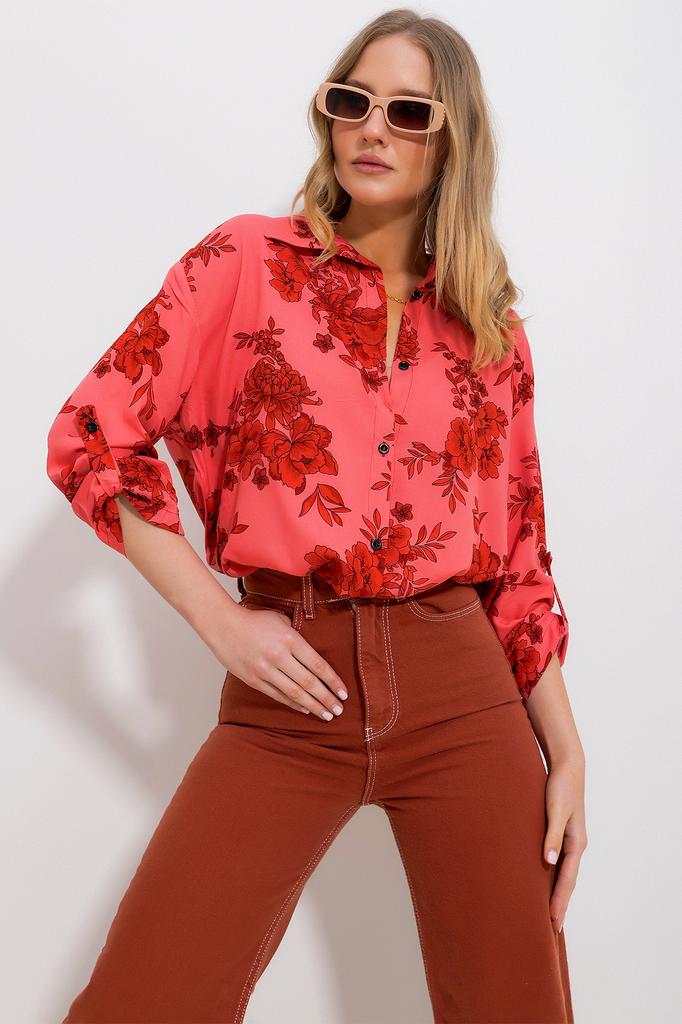 Women's Shirt New Season Fashion Green Patterned Woven Viscose Shirt