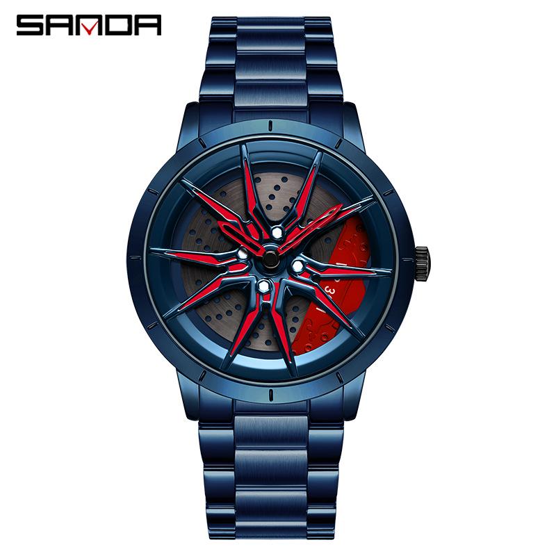 Sanda Men's Racing Concept Quartz Watch with 3D Hollow Dial and Rotating Waterproof Design
