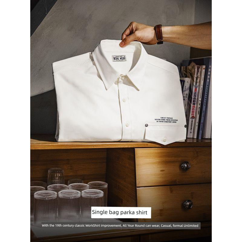 Madden Parka American Casual Herringbone Profile Long Sleeves Shirt Print Bandage Dress White with Lapel Shirt Men's Autumn