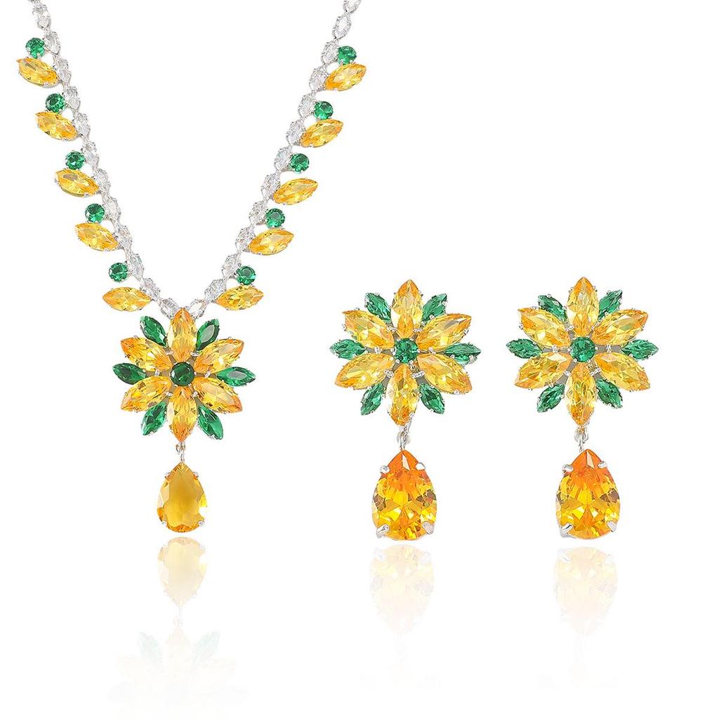 Zircon Floral Necklace & Earrings Set: Korean-Japanese Style Fashion Collarbone Chain