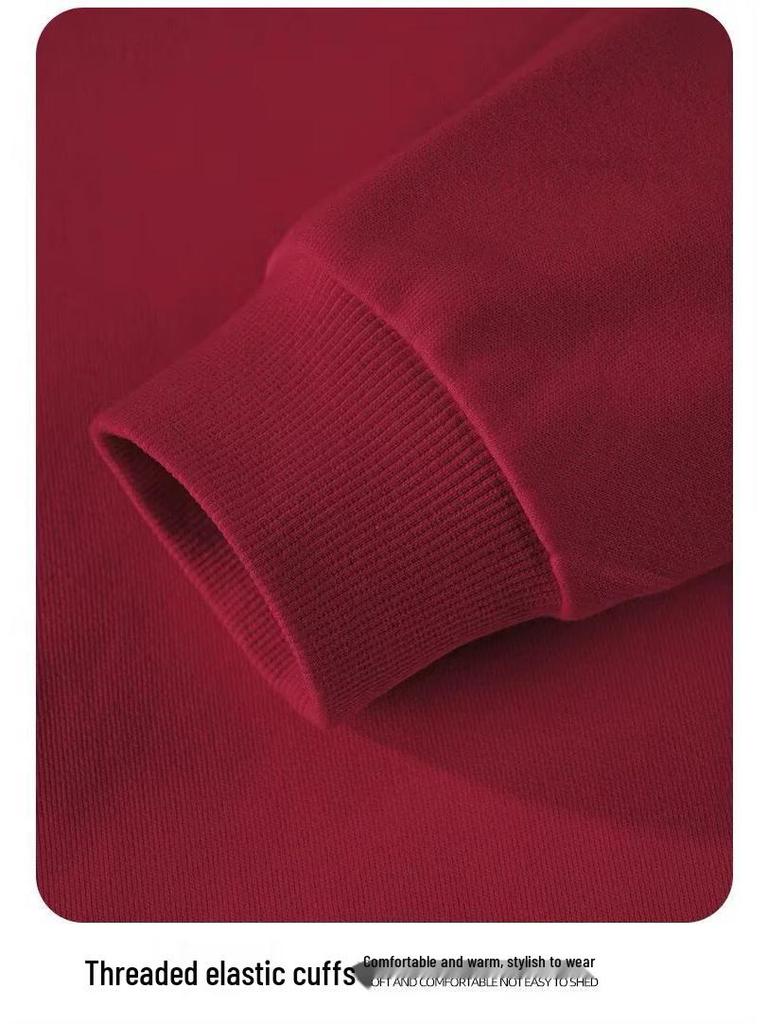 Felpa con cappuccio unisex in velluto rosso vino Anno del Cavallo: Stile Cinese Autunno/Inverno Ispirato allo Zodiaco