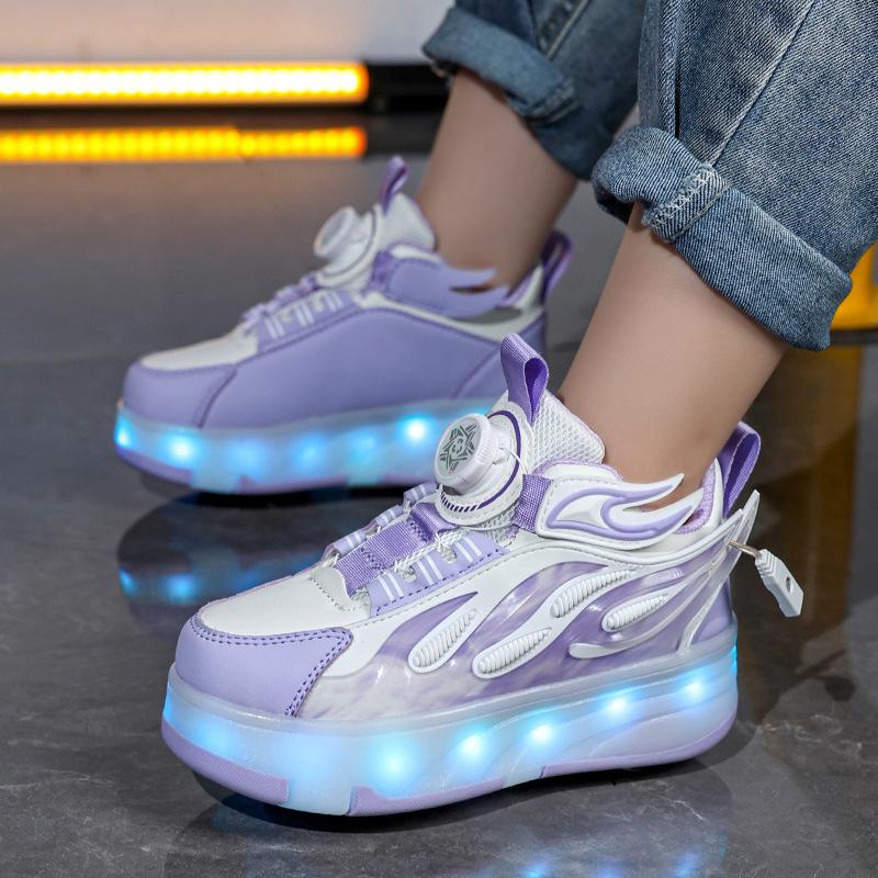 

811 детские четырехколесные кроссовки с роликами, светодиодные мигающие кроссовки, USB-зарядка, кроссовки для одноклассников, роликовые коньки для одноклассников, спортивная обувь на доске для мальчиков и девочек 39 фиолетовый