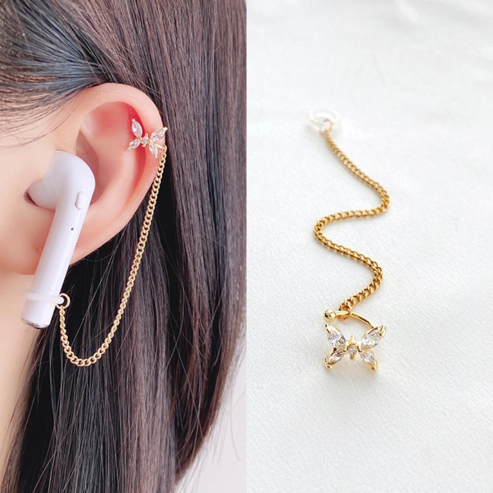 1pair Protection Chain Anti-Lost Ear Clip Butterfly Chains  Women