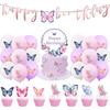 Pink Butterfly Birthday Party Disposable Tableware Set - Plates, Cups, Knives, Forks, Spoons