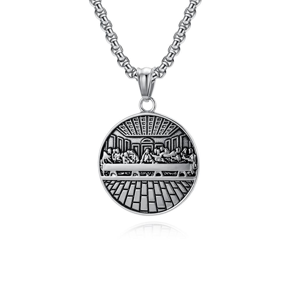 Last Dinner Titanium Steel Necklace Men s Literary Retro Niche Personality Wear Pendant Sweater Chain 60CM