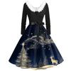 Women's Fashion V-Neck Casual Slim Christmas Printed Long Sleeve Hair Collar Dresses