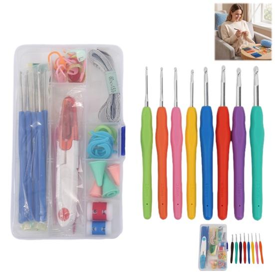 Crochet Hooks Set for Beginners Metal Set, Includes Yarn Needles Stitch Markers Tape Measure, with Essentials Projects Storage Case, Soft Rubber