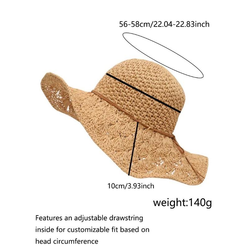 Women's Handmade Straw Panama Hat Summer Fashion Bowknot Foldable Wide Brim Sunscreen Cap for Outdoor Beach UV Protection