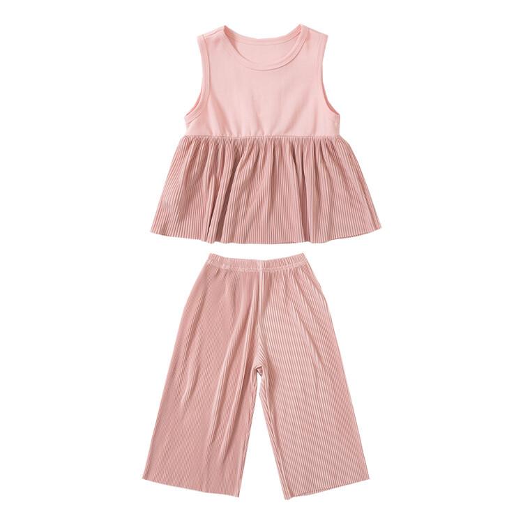 Summer 2023 Girls' Fashionable Casual Two-Piece Set: Vest Dress & Wide-Leg Pants