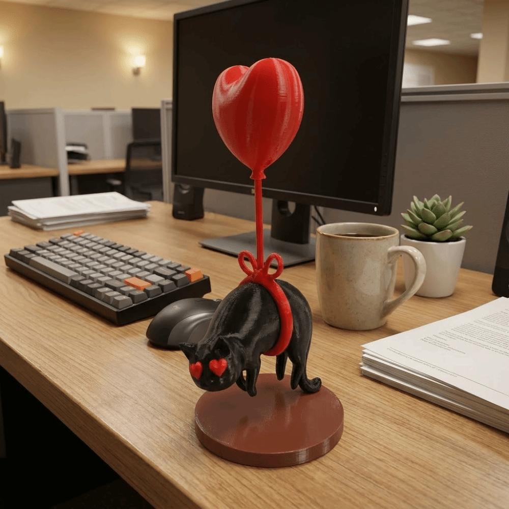 Romantic Cat Heart Balloon Decoration Suspended Black Cat Desktop Decoration  Office Desk
