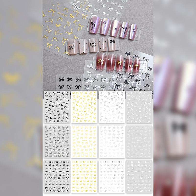 White Bowknot 3D Nails Stickers Ribbon Bow Tie Design Simple Romantic Irregular Lines Ladies Girls Nail Art Manicure Decal