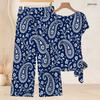 Women Plus Size Multicolor Printed Round Neck Short Sleeve Top And Long Pants Two Piece Set