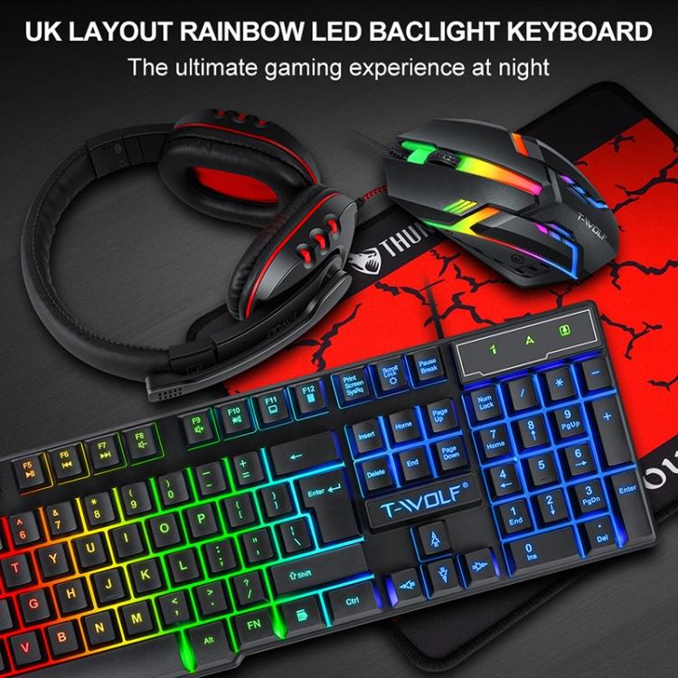 Dropshipping T-WOLF TF-800 4 In 1 Wired Gaming Luminous Keyboard Mouse Headset Set Gaming Headset Earphones Keyboard Combo