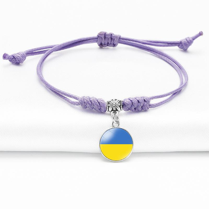 Purple Stylish Unisex Charm Bracelet With European Country Flags Length Adjustable