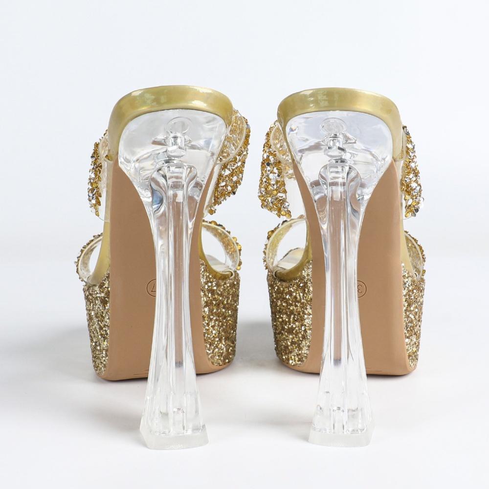 2025 Europe and America 15cm high-heeled sandals luxury crystal sequins sexy hollow cool slippers high heels LFD-3640-A2