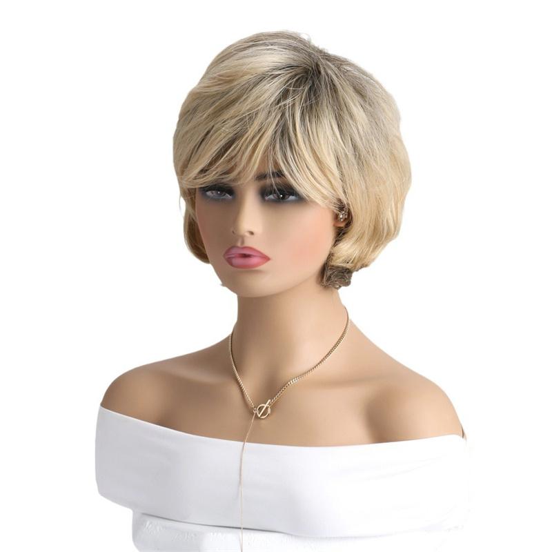 Synthetic Ombre Blonde Wig Daily Bob Wig for Women Natural Soft Straight Hair Female Wig with Bangs Cosplay Halloween