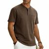 Men Henley Neck Short Sleeve T Shirt With Chest Pocket Casual Solid Color Tops