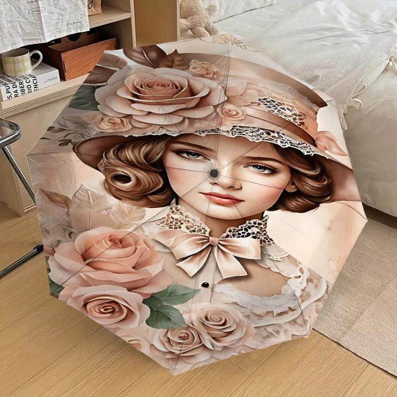 1 Stück Blumenhut Automatischer Öffnungs-/Schließschirm Kompakter Faltbarer Regenschirm mit 8-Speichen-Gestänge für Damen/Herren, Elegantes Geburtstagsgeschenk1303S