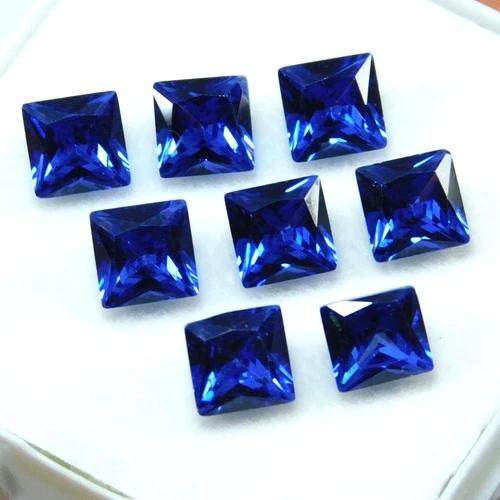 Natural Ceylon 6x6 mm Blue Sapphire Square Cut 50 Pcs Gemstone Lot For Jewelry